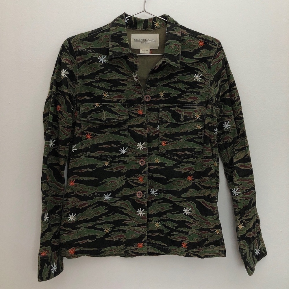 Military Flowered Shirt Jacket